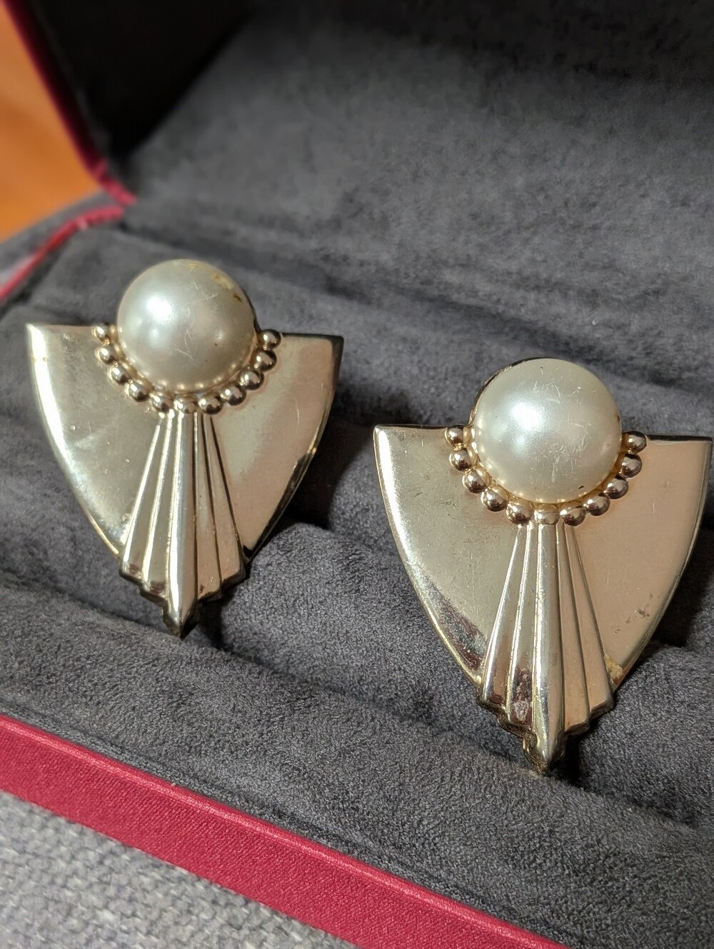 Vintage MUSI Gold Tone Faux Pearl Shoe Clips